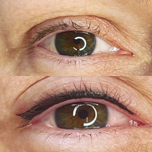 Maquillage permanent du eyeliner mince à moyen (paupière supérieure)
